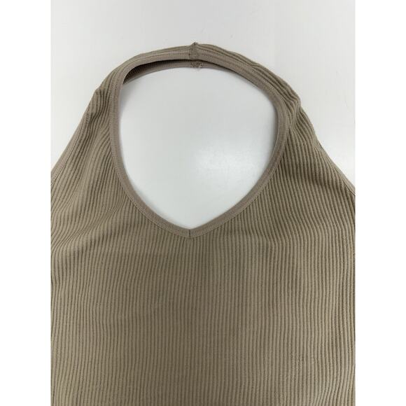 Faded Rose Womens Crop Top Size Large Brown Ribbed Halter Top - Picture 2 of 8
